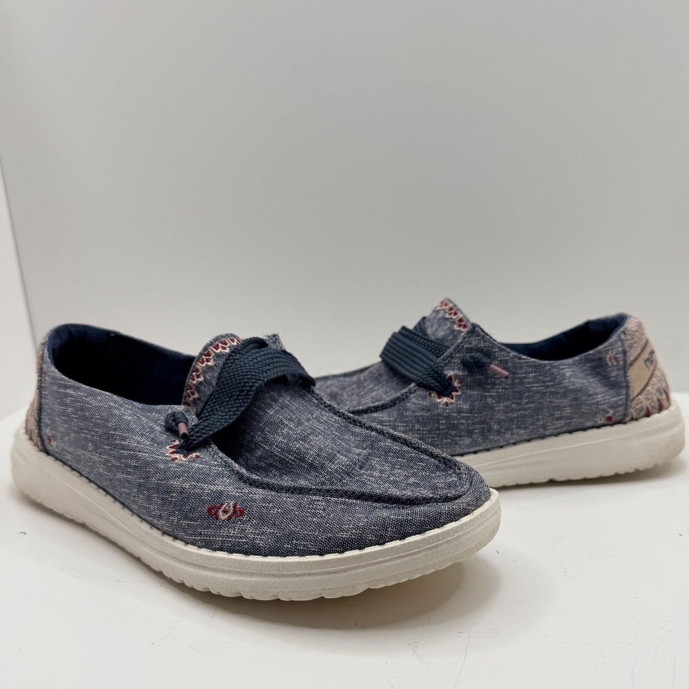 Hey Dude Wendy Women's Size 7 Blue Canvas Slip On Loafers Lightweight Casual
